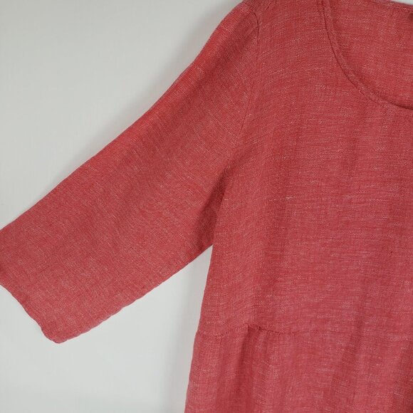 Pure Jill Linen Babydoll Top Muted Red 3/4 Sleeve Lagenlook Size Large - Picture 6 of 8